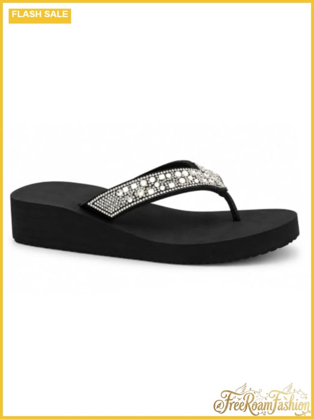 Rhinestone Jewel Wedge Thong Sandals Open Toe Ankle Strap